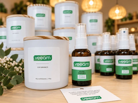 Lembranças personalizadas com chá e aromatizadores.